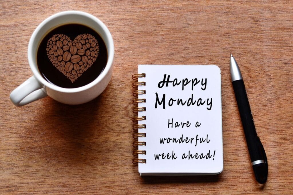 Fresh start Monday image with cup of tea and calm background