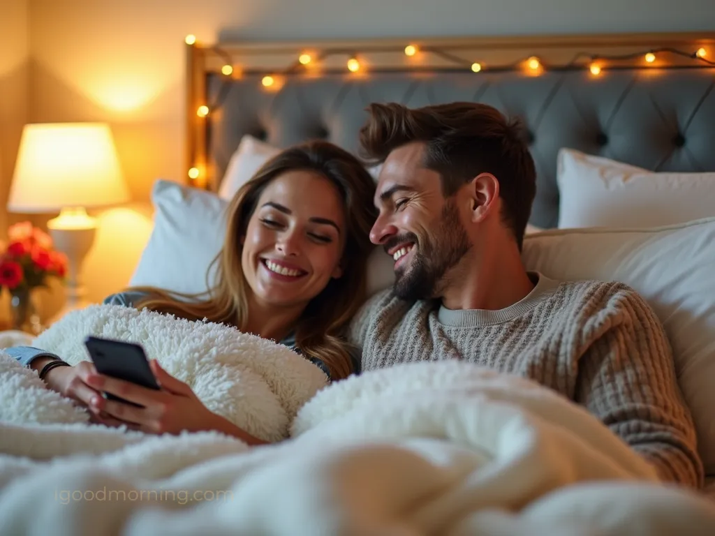 Romantic sunrise scene with coffee and roses — good morning message for her