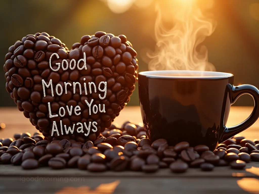 Hand holding a cup of tea with note — positive good morning message for her