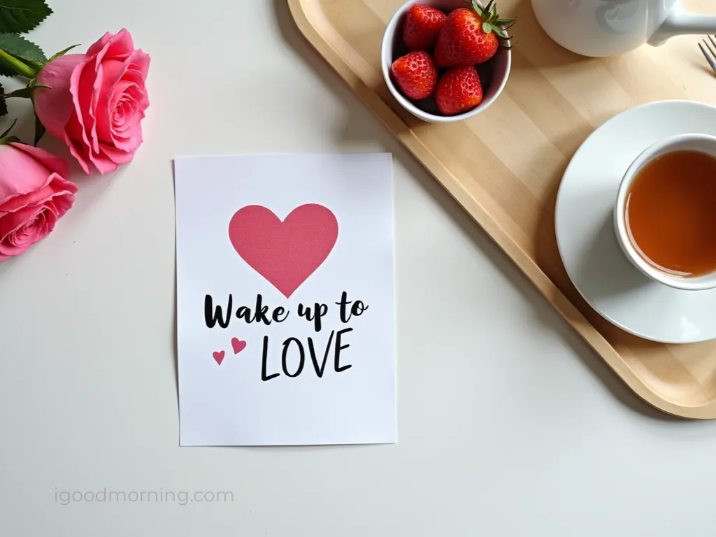 Cute pink background with heart and text — good morning my love message for her