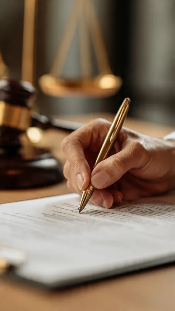A lawyer completing critical accident claim forms to support a personal injury case.
