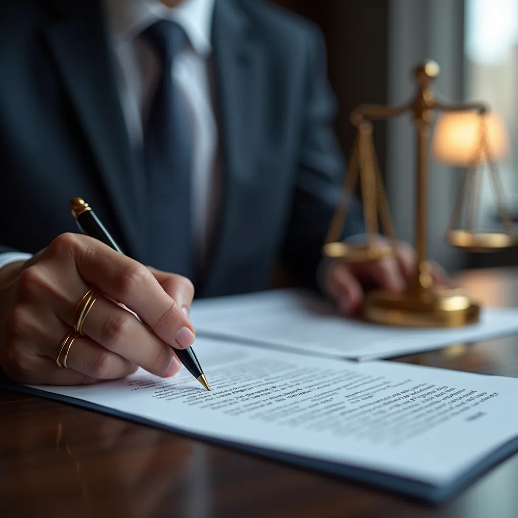 A legal professional signing official accident claim documents for a client’s injury case.