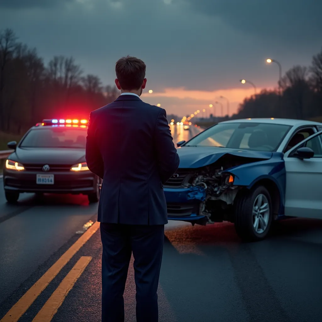 A highway crash investigation with a lawyer explaining legal steps to injured drivers.