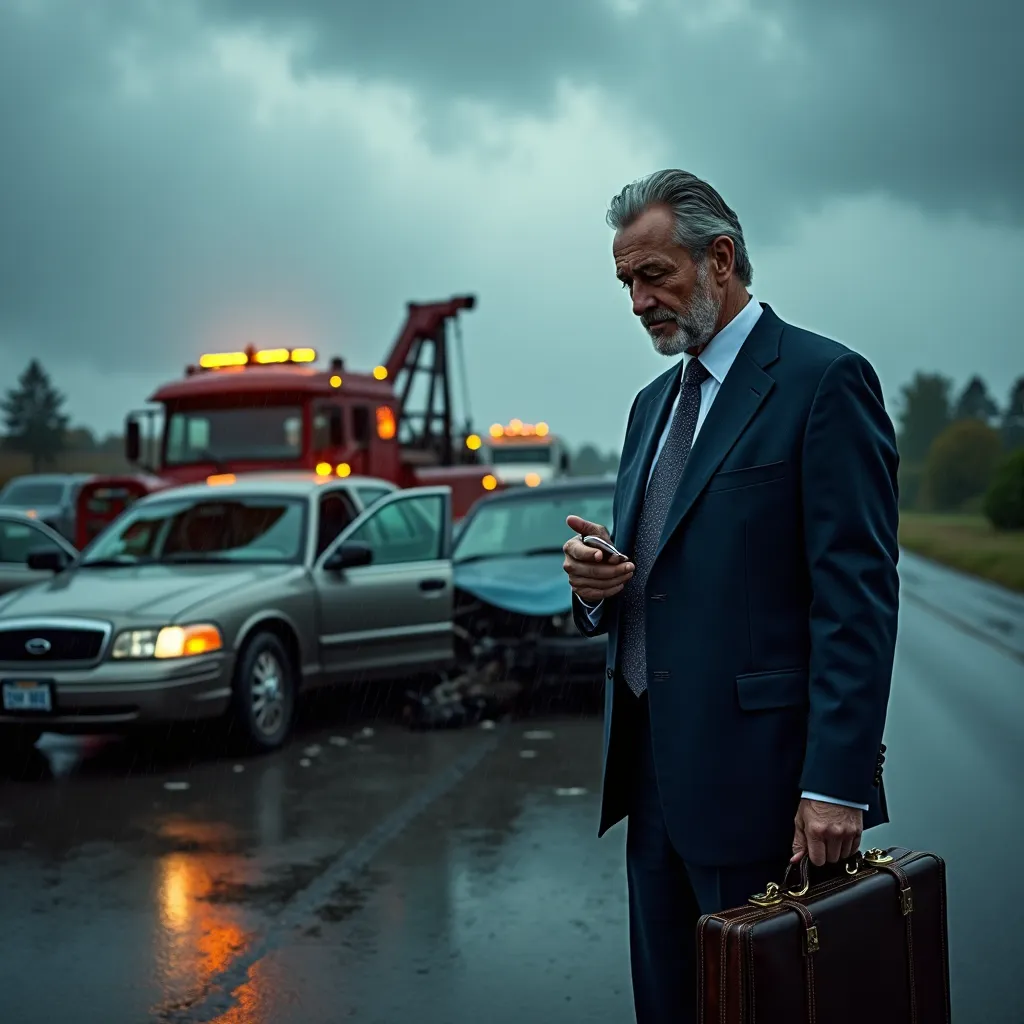 A lawyer providing guidance to accident victims at a highway collision to ensure they receive fair compensation.