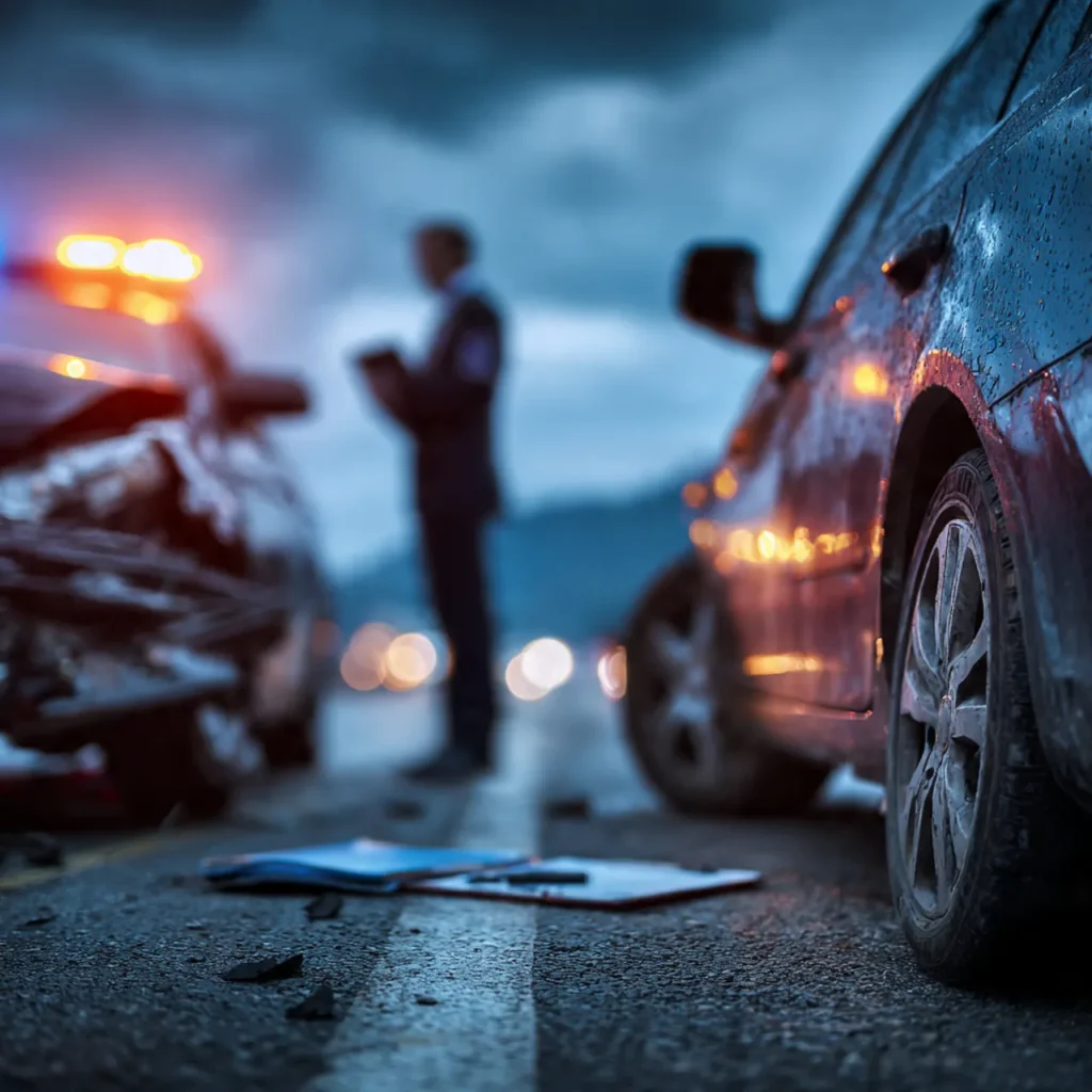 A highway collision site where a lawyer assists victims in understanding the car accident claim process.