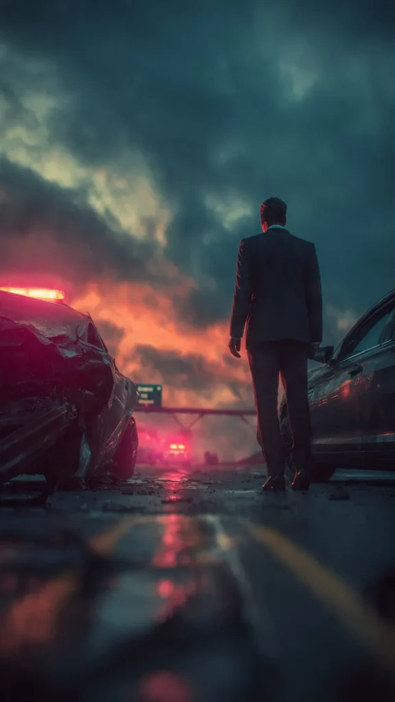 A personal injury lawyer documenting the accident site while guiding victims through legal processes.